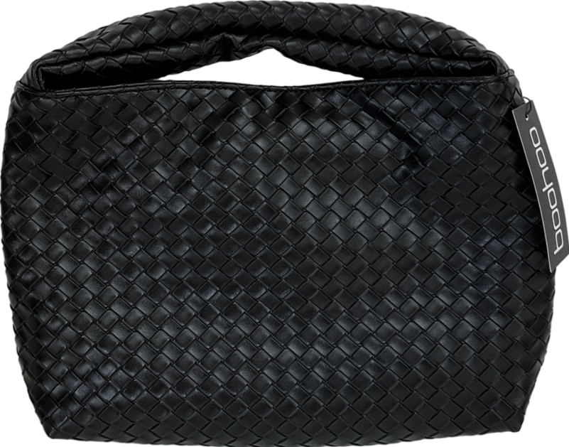 boohoo Black Woven Leather Look Grab Bag One Size