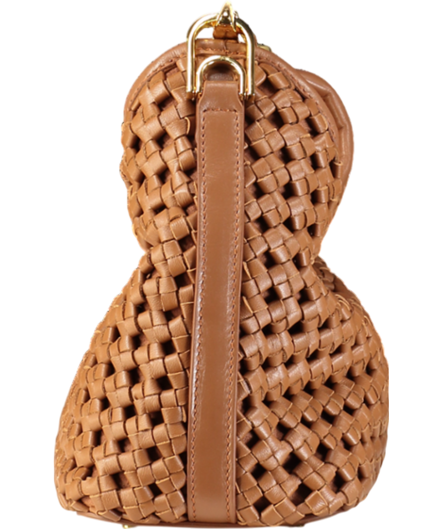 Elleme Paris Brown Boomerang Small Woven Leather Handbag