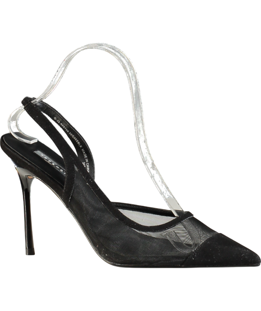 Topshop Black Mesh Panel Slingback Heels UK 6