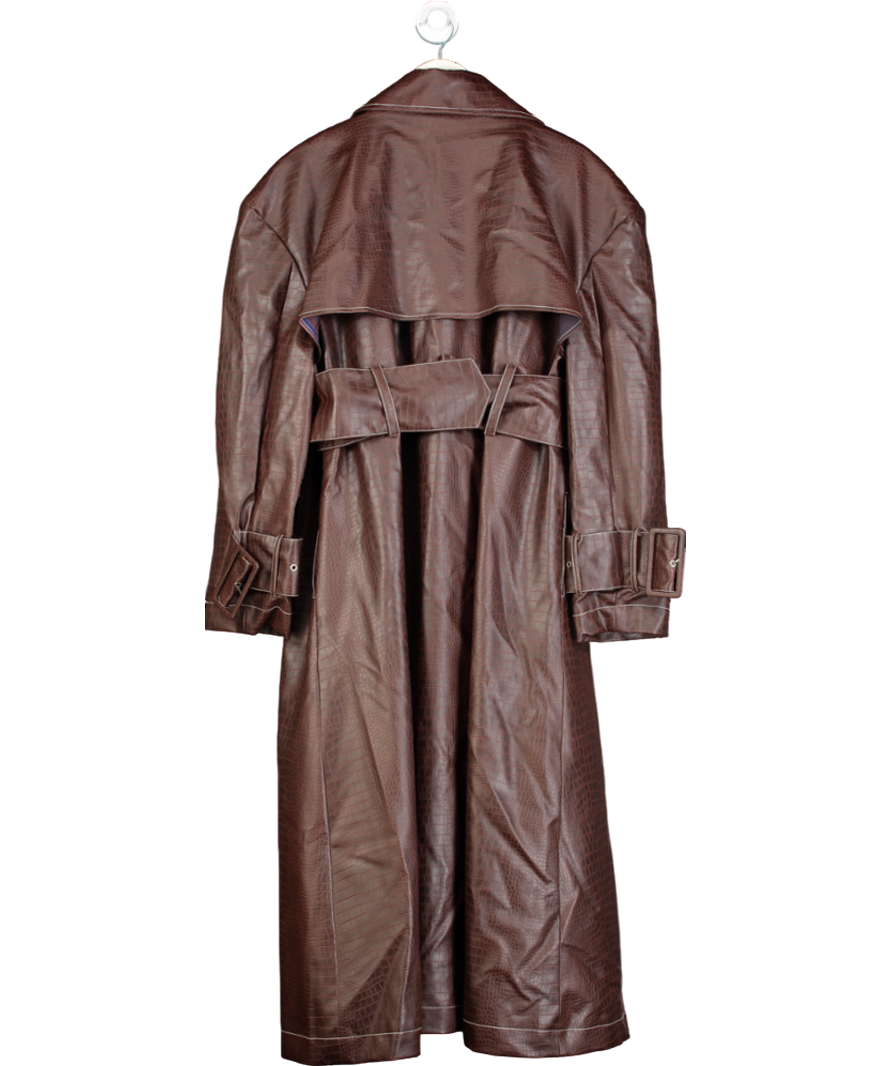 Kai Collective Brown Emani Faux Croc Leather Exaggerated Coat - Coffee UK L
