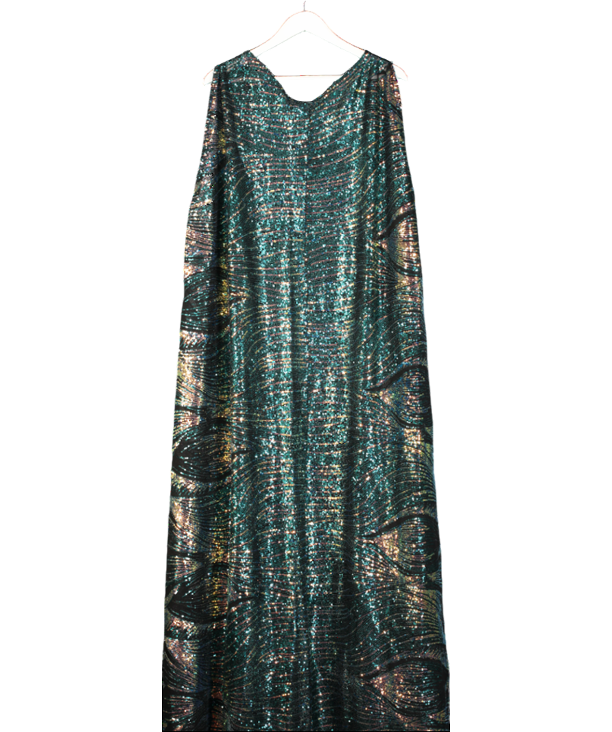 Black Sequin Embellished Maxi Length Sleeveless Cardigan UK XXXL