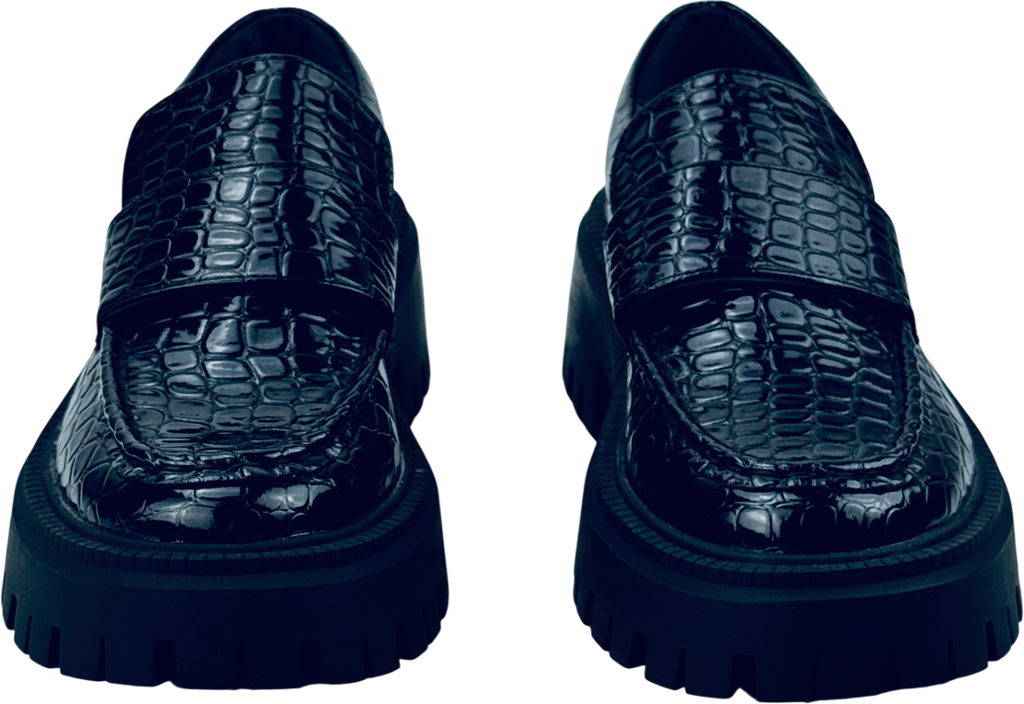 TOPSHOP Lottie Chunky Loafer In Black Croc UK 5 EU 38 👠