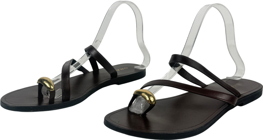 Jonak Plagettes With Slender Straps And Gold Details In Dark Brown Leather UK 7 EU 40