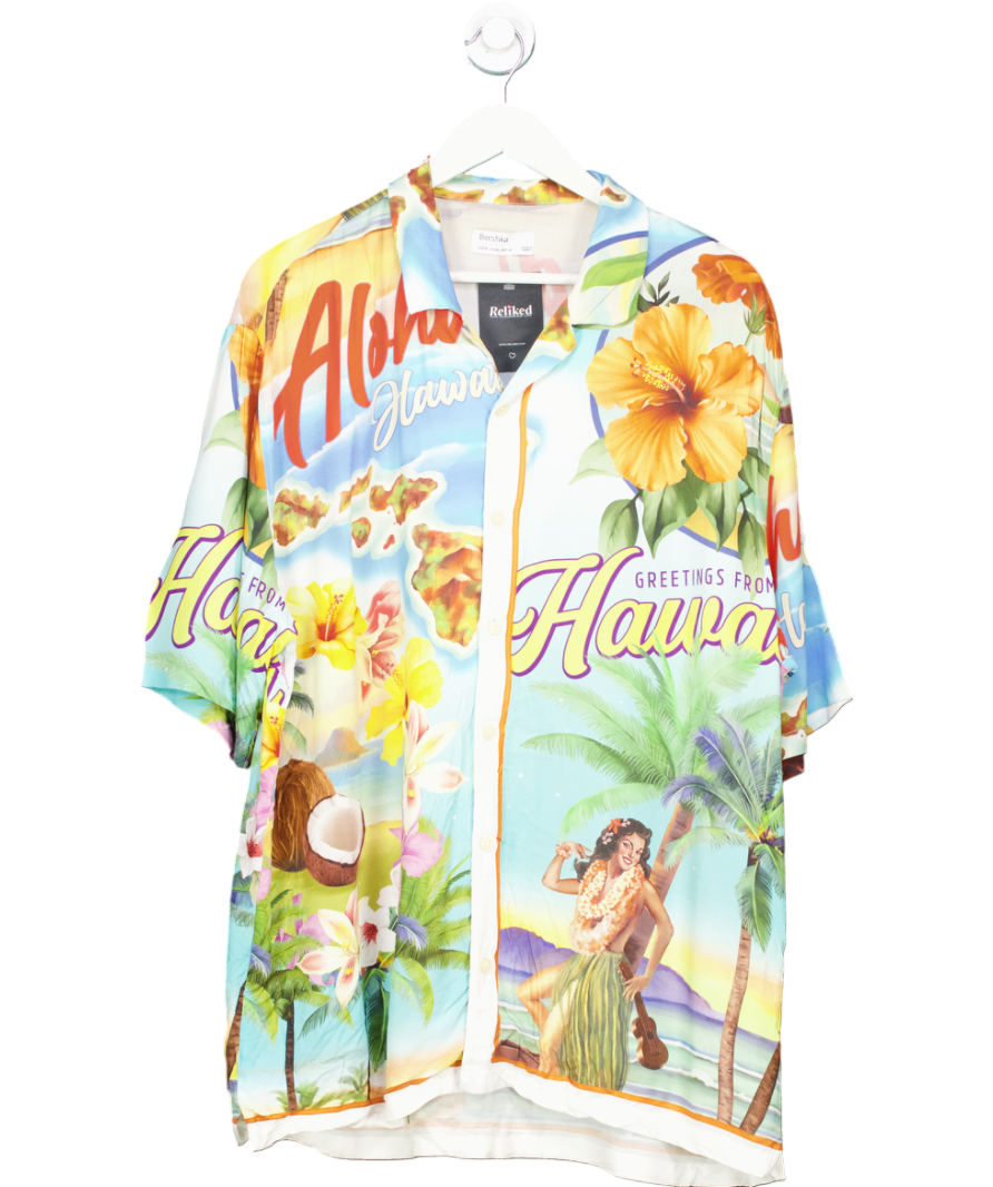 Bershka Blue Hawaiian Print Shirt UK XL