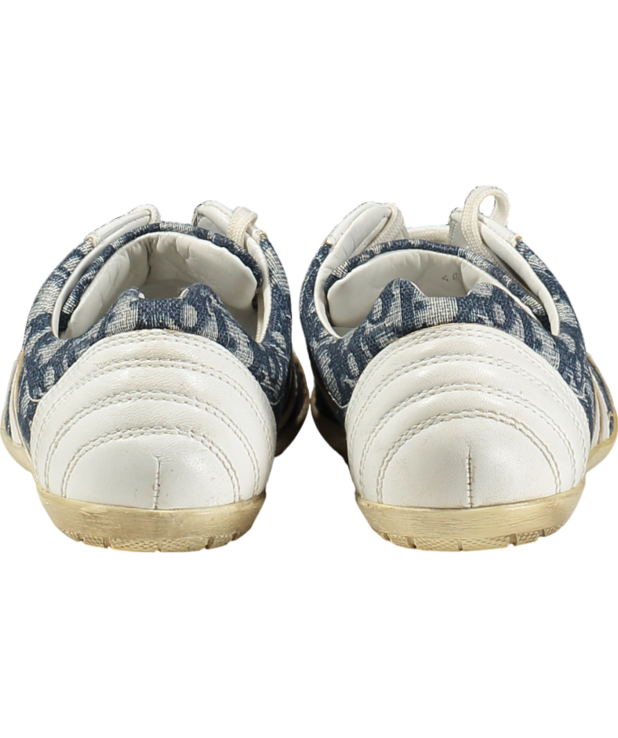 Dior Blue Vintage White Leather /blue Diorissimo Pattern Trainers UK 7 EU 40 👠