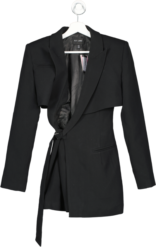 PrettyLittleThing Plt Label Black Tie Side Detail Blazer Dress UK 4