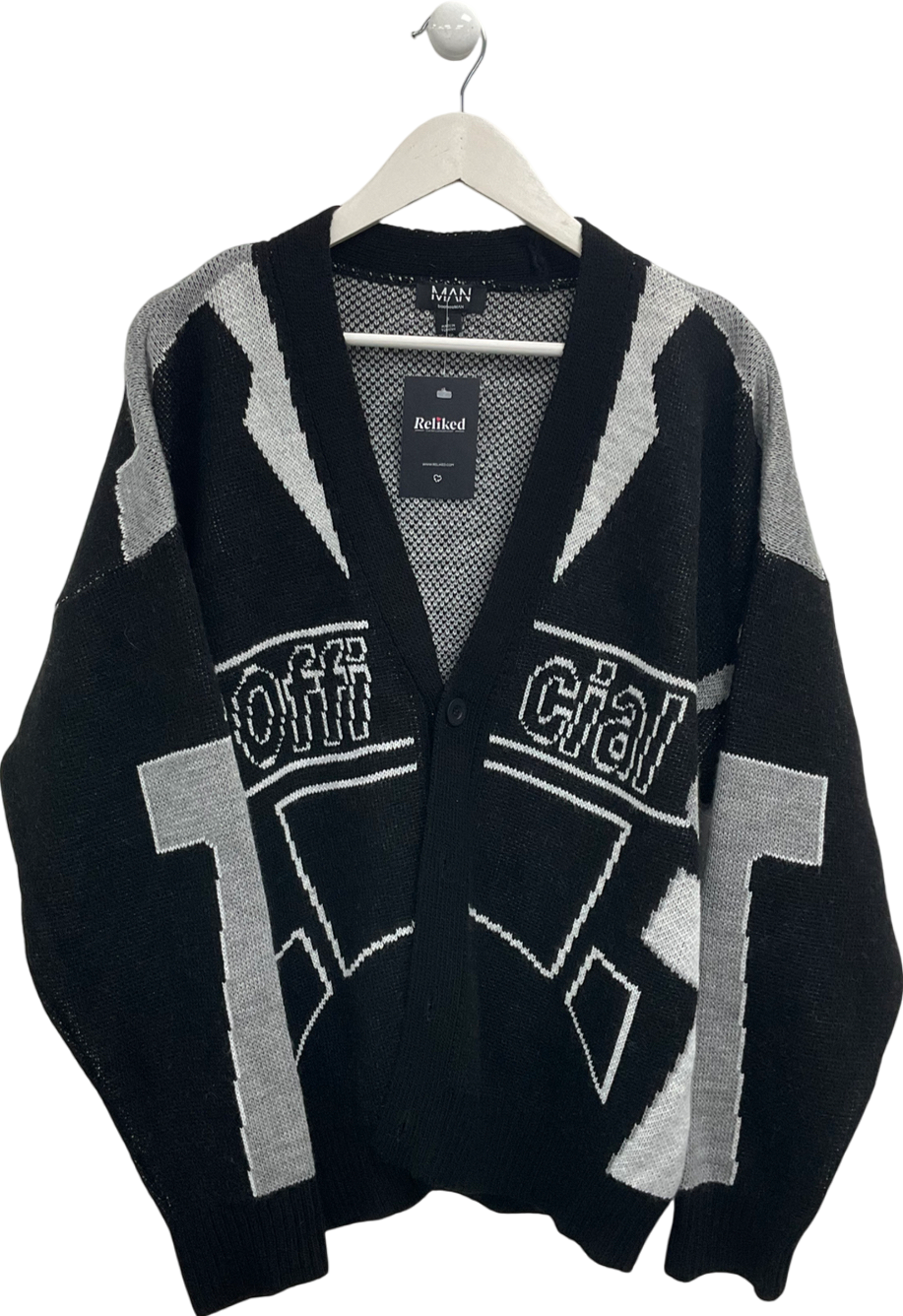 boohooMan Black Tall Oversized Drop Shoulder Moto Cardigan UK S