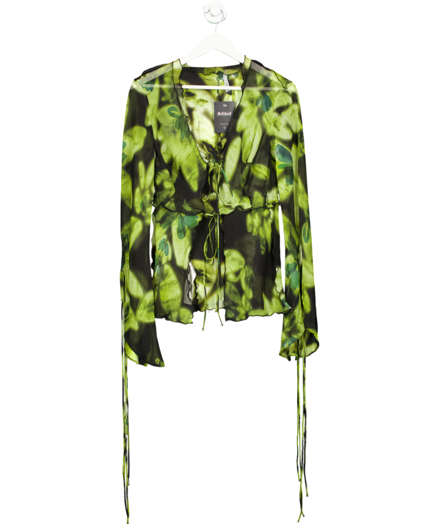 MANGO Green Floral Chiffon Tie Front Blouse UK M