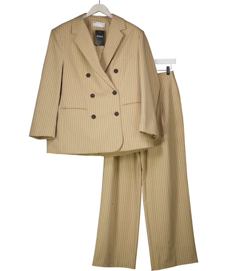 ASOS Beige Tailored Pinstripe Blazer And Trousers UK 10