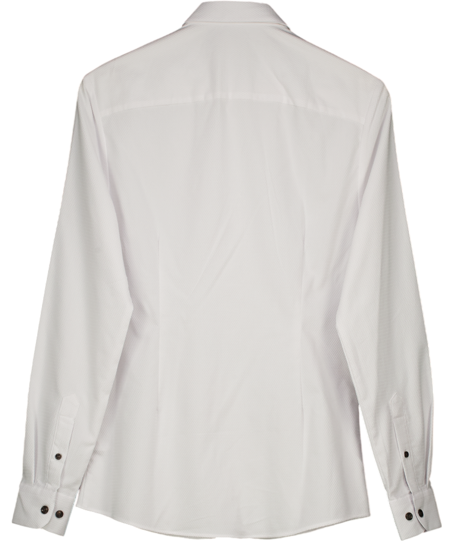 River Island White Long Sleeve Textured Muscle Fit Shirt UK S