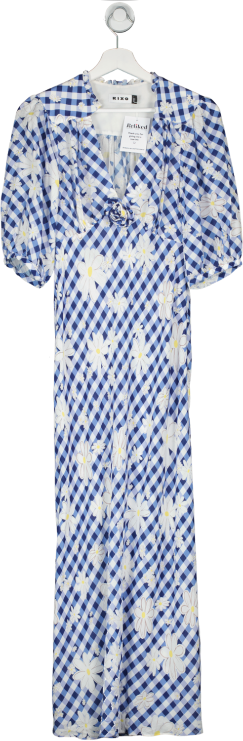 Rixo Blue Nicolette Printed Woven Dress UK 10