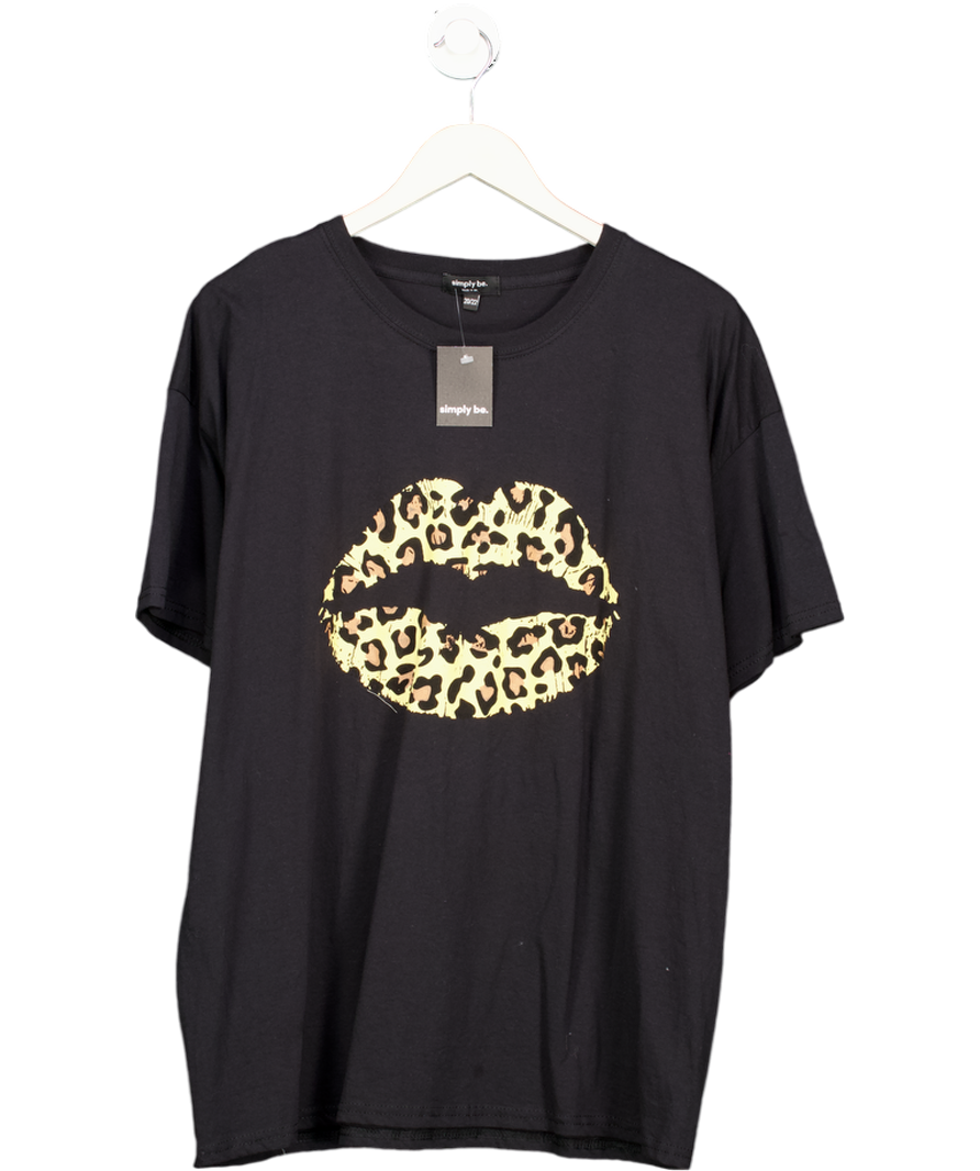 SimplyBe Black Leopard Print Lips Graphic T-shirt UK 22