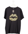 SimplyBe Black Leopard Print Lips Graphic T-shirt UK 22