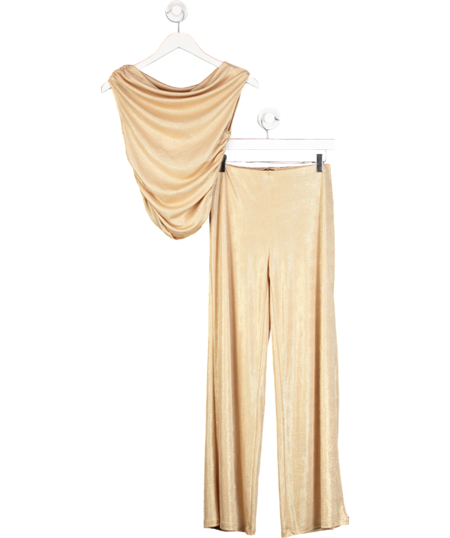 ZARA Metallic Draped Top & Trouser Set UK S