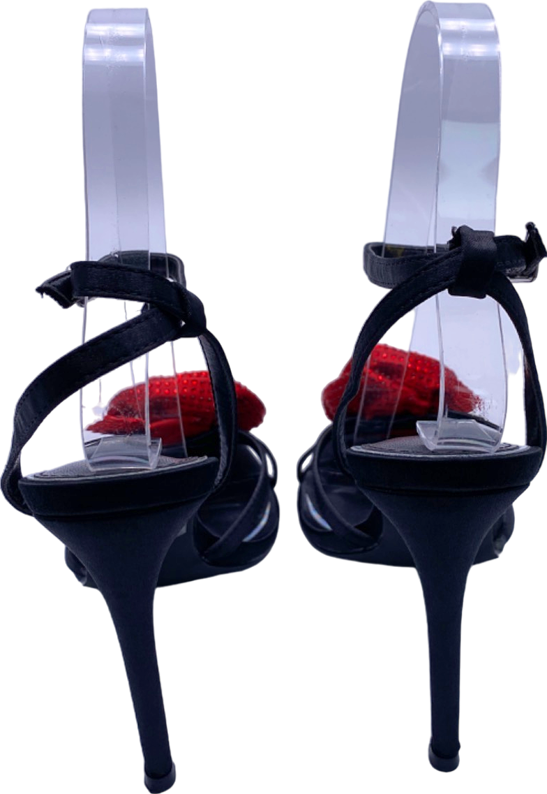 Fashion Nova Black Red Floral Embellished Heels UK 4