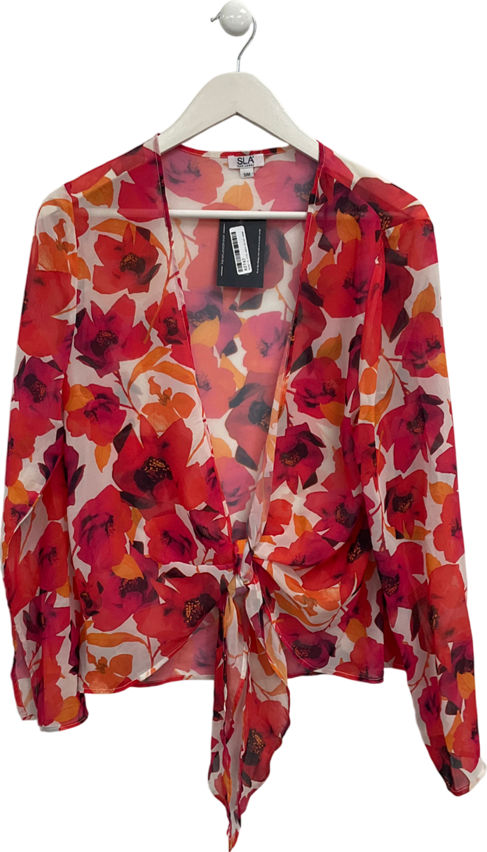 SLA the label Red Tie Up Poppy Top UK S/M
