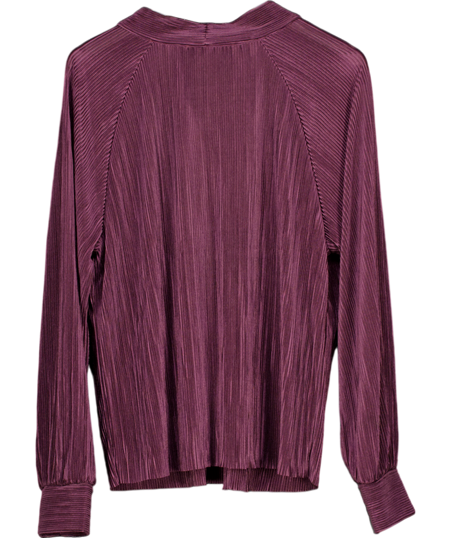 French Connection Rylah Plisse Long Sleeve Tie Neck Shirt - Mulberry Purple UK XL