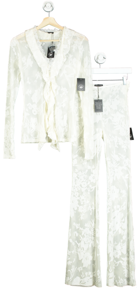Noughts & Kisses White Lace Detailed Top and Trousers Set UK XS