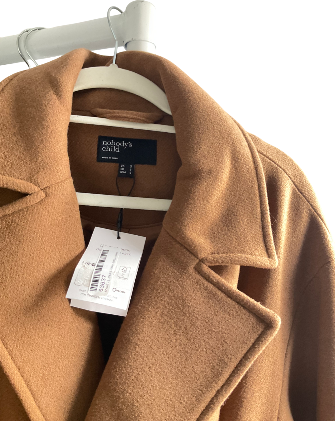 Nobody's Child Beige Oversized Camel Belted Wool Blend Coat UK S