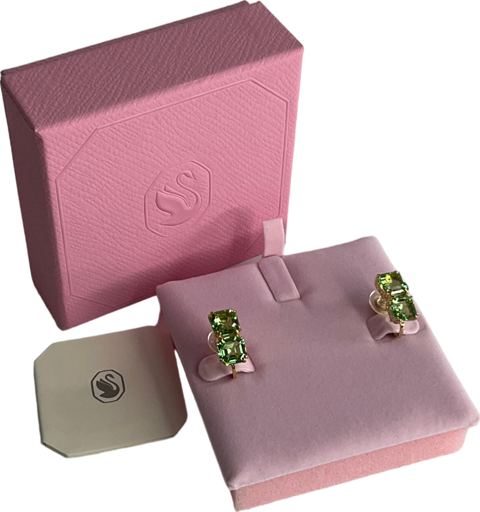Swarovski Millenia Clip Earrings Square Cut, Green, Gold-tone Plated