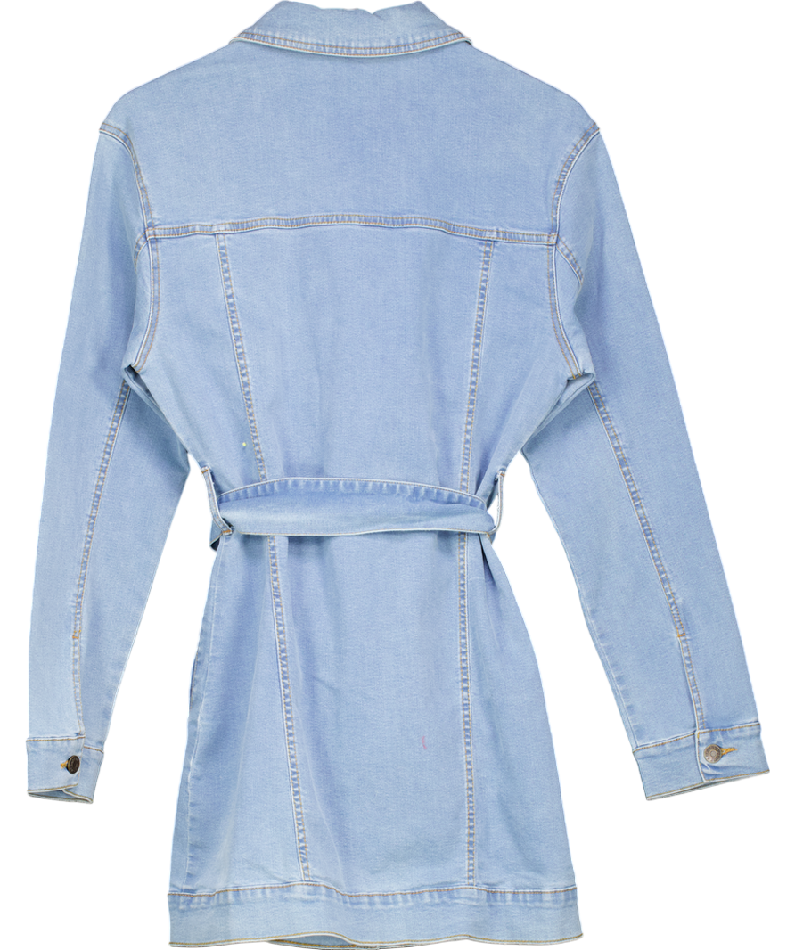 Oh Polly Blue Denim Dress With Tie Belt Waist UK 8