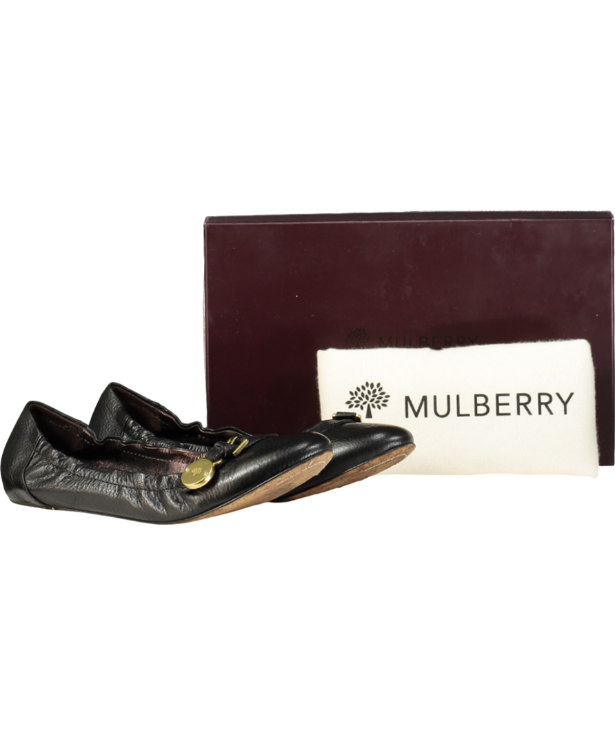 Mulberry Black Bayswater Ballerina Leather Pumps UK 7 EU 40 👠