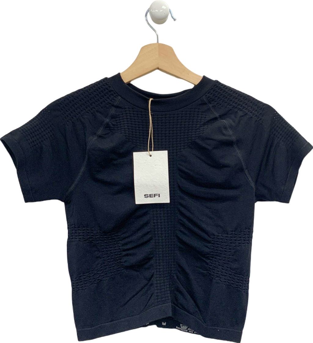Sefi Black Waffle Raglan Top UK M