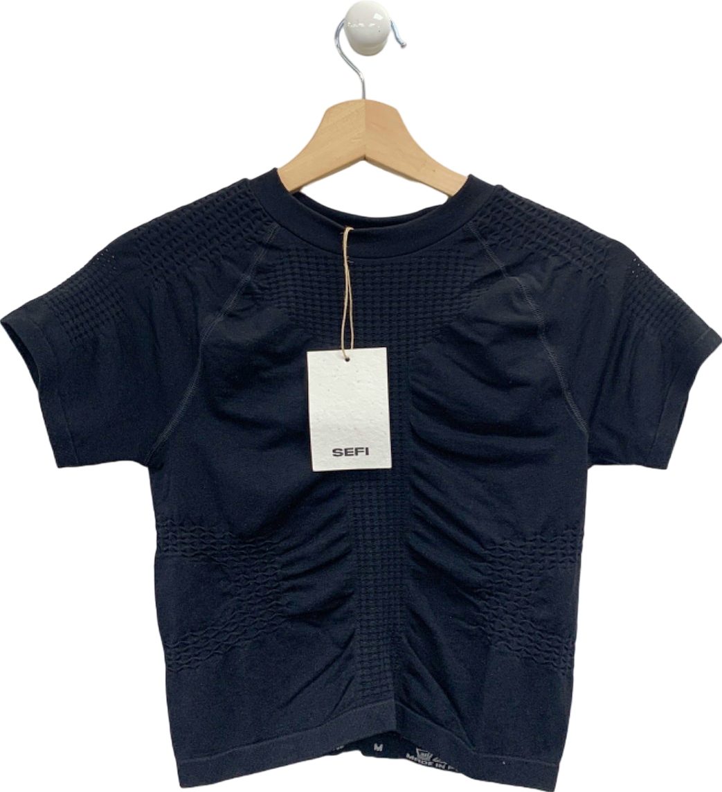 Sefi Black Waffle Raglan Top UK M