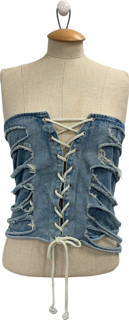 Mars The Label Blue Lace-Up Denim Bustier UK S