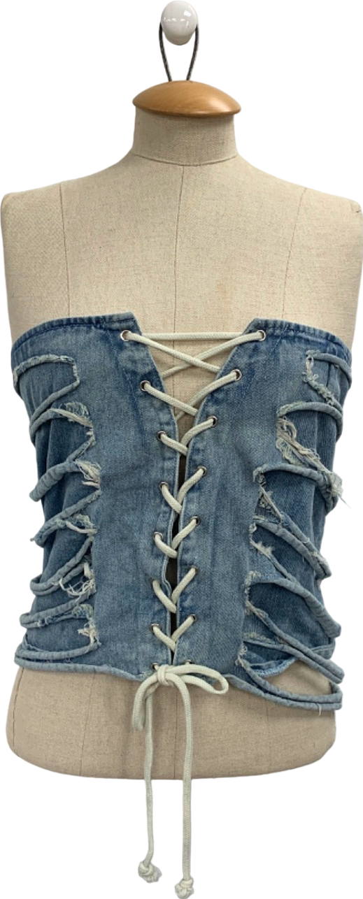 Mars The Label Blue Lace-Up Denim Bustier UK S