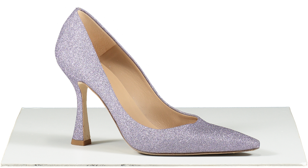 L.K.Bennett Purple Dazzle Lilac Glitter Fabric Flared Heel Courts UK 7 EU 40 👠