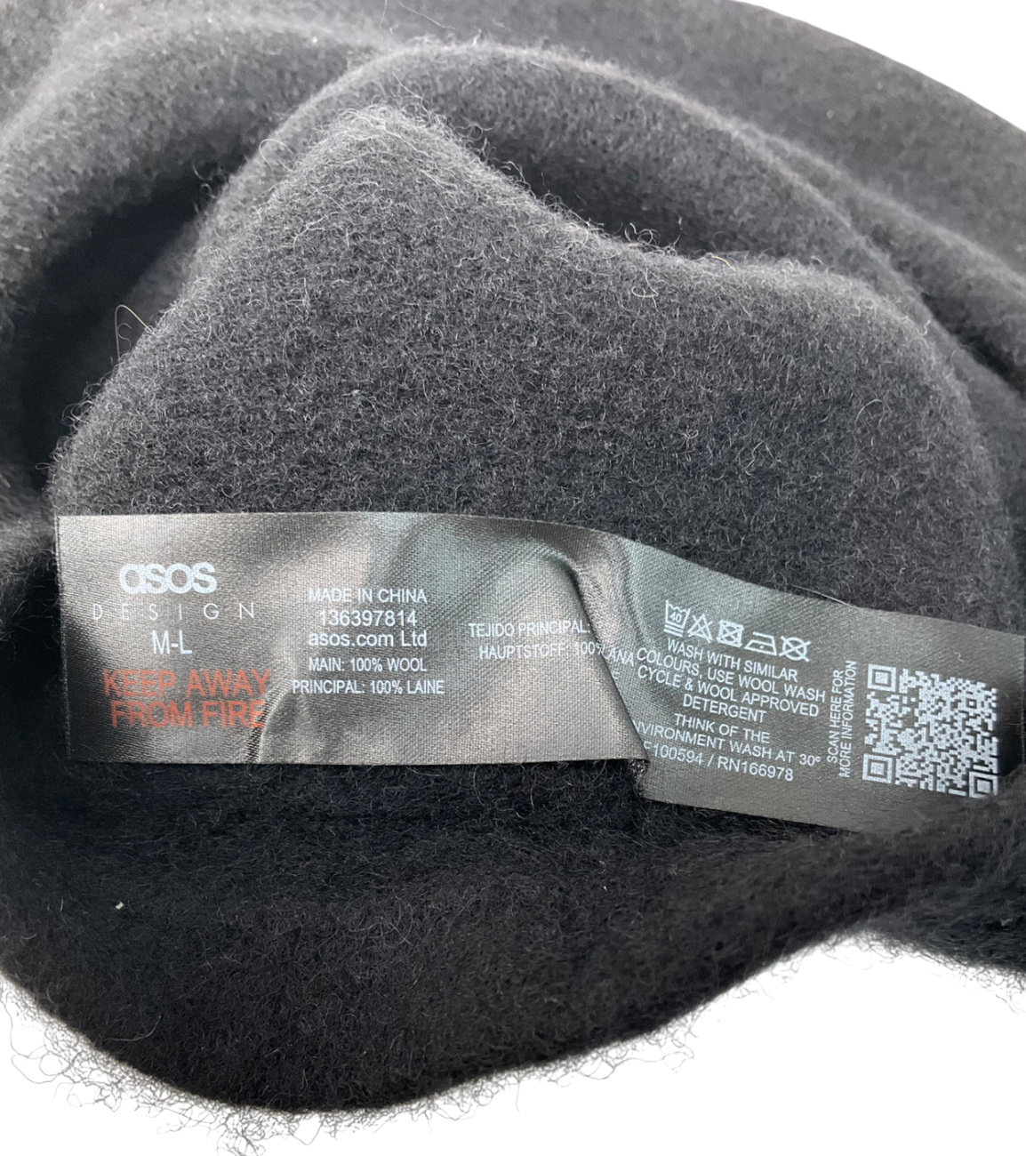 ASOS Wool Beret In Black UK M/L