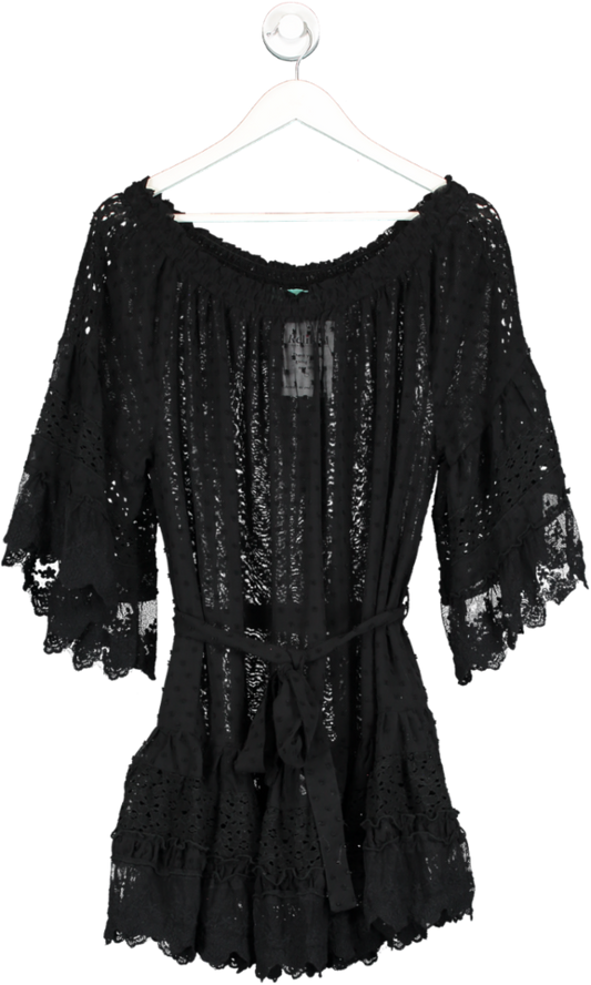 Melissa Odabash Black Lace Trim Sheer Mini Dress UK S