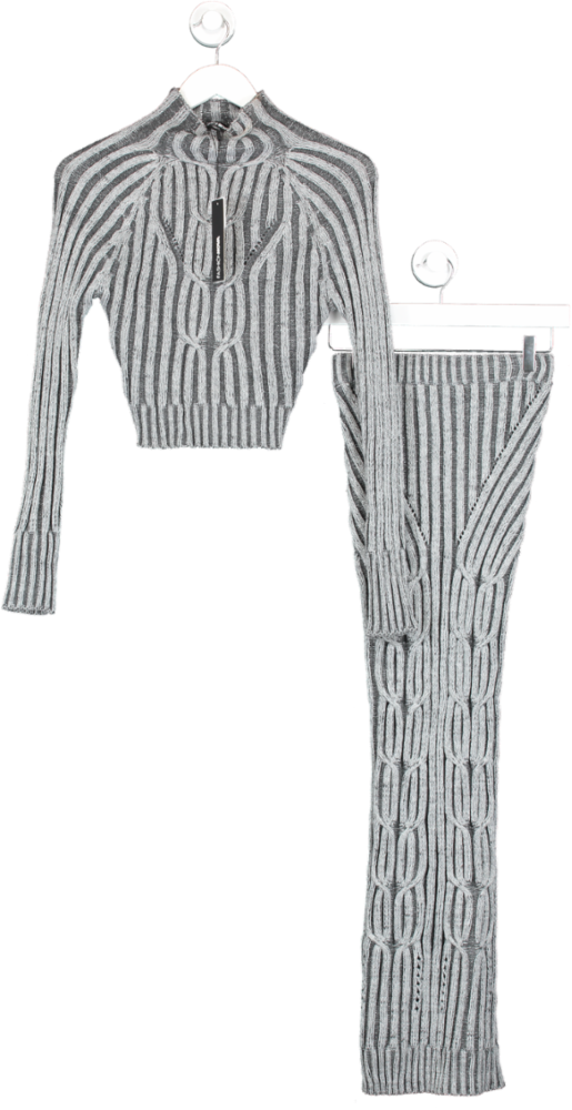 Fashion Nova Grey Pumpkin Spiced Sweater Skirt Set UK XS