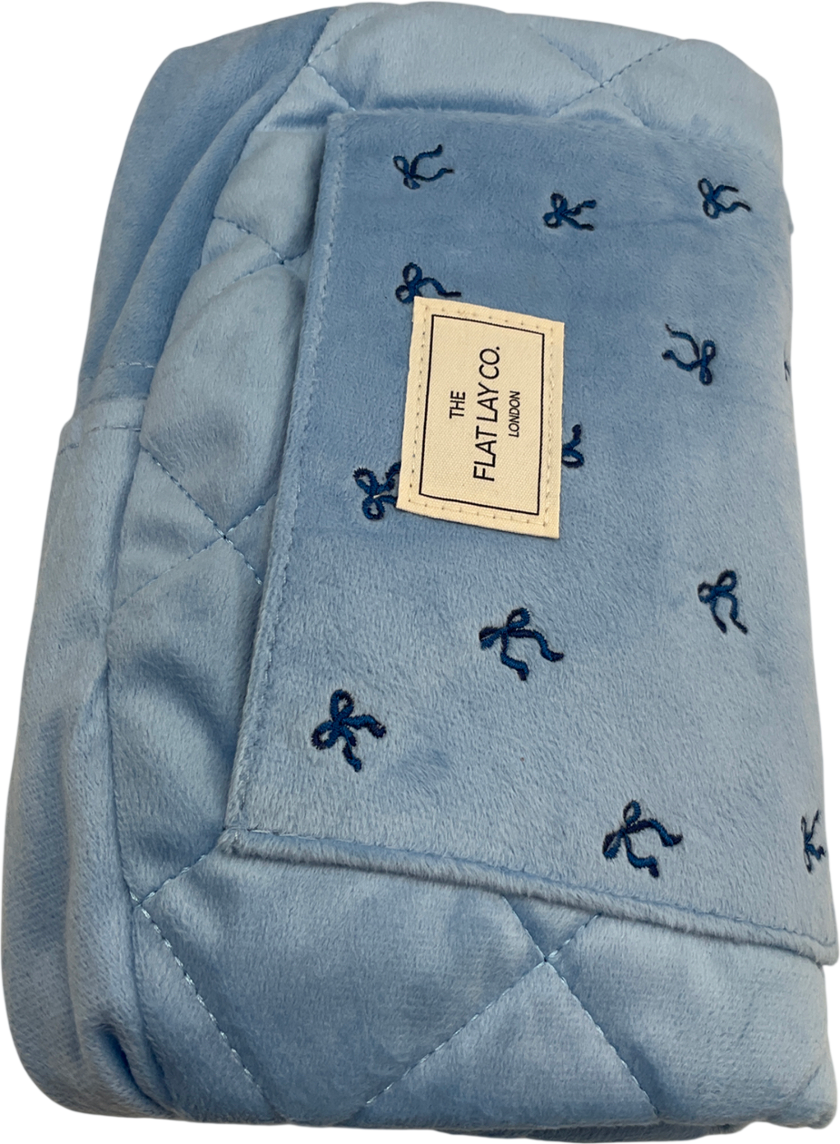 The Flat Lay Co. Drawstring Flat Lay Makeup Bag - Ditsy Bows Blue Embroidered Velvet One Size