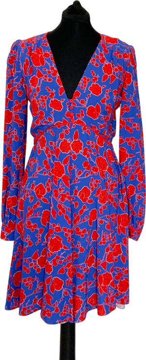 Pinko Blue / Red Floral Long Sleeve Dress UK 8