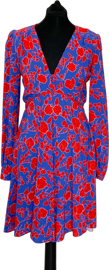 Pinko Blue / Red Floral Long Sleeve Dress UK 8