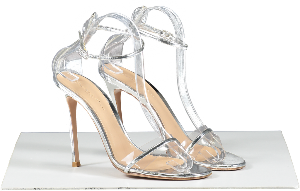 Gianvito Rossi Metallic Silver Leather And Pvc Heeled Sandals UK 6 EU 39 👠