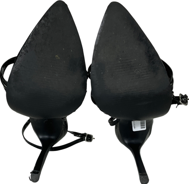 PrettyLittleThing Black Patent Snake Pu Point Toe Strappy Stiletto Heel Sandals UK 3 EU 36 👠