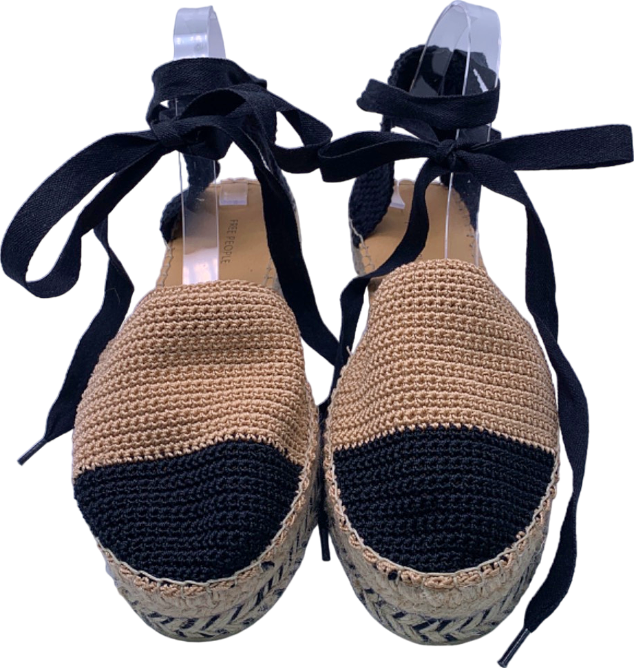 Free People Black/Tan Island Time Wrap Platform Espadrilles EU 41 UK 8