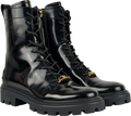 Tod's Black Embellished Glossed-leather Combat Boots UK 4 EU 37 👠