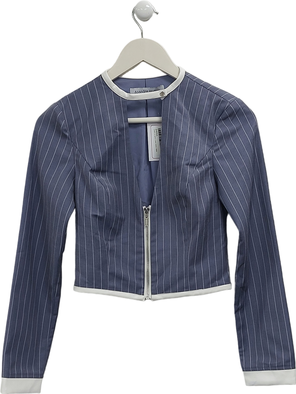 Asandra Studios Blue Pinstripe Zip Front Jacket UK 6