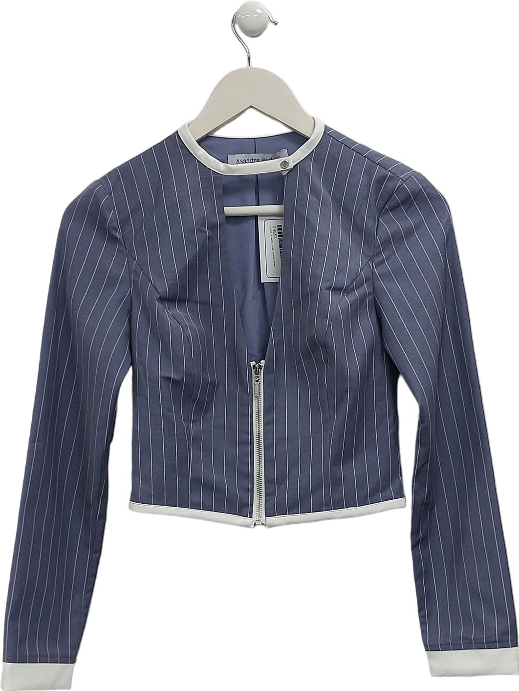 Asandra Studios Blue Pinstripe Zip Front Jacket UK 6