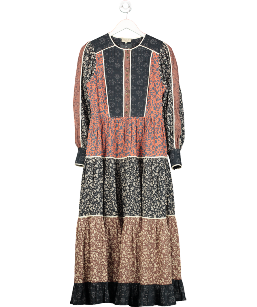 Beulah London Multicoloured Quilted Panel Long Sleeve Floral Midi Dress UK 8
