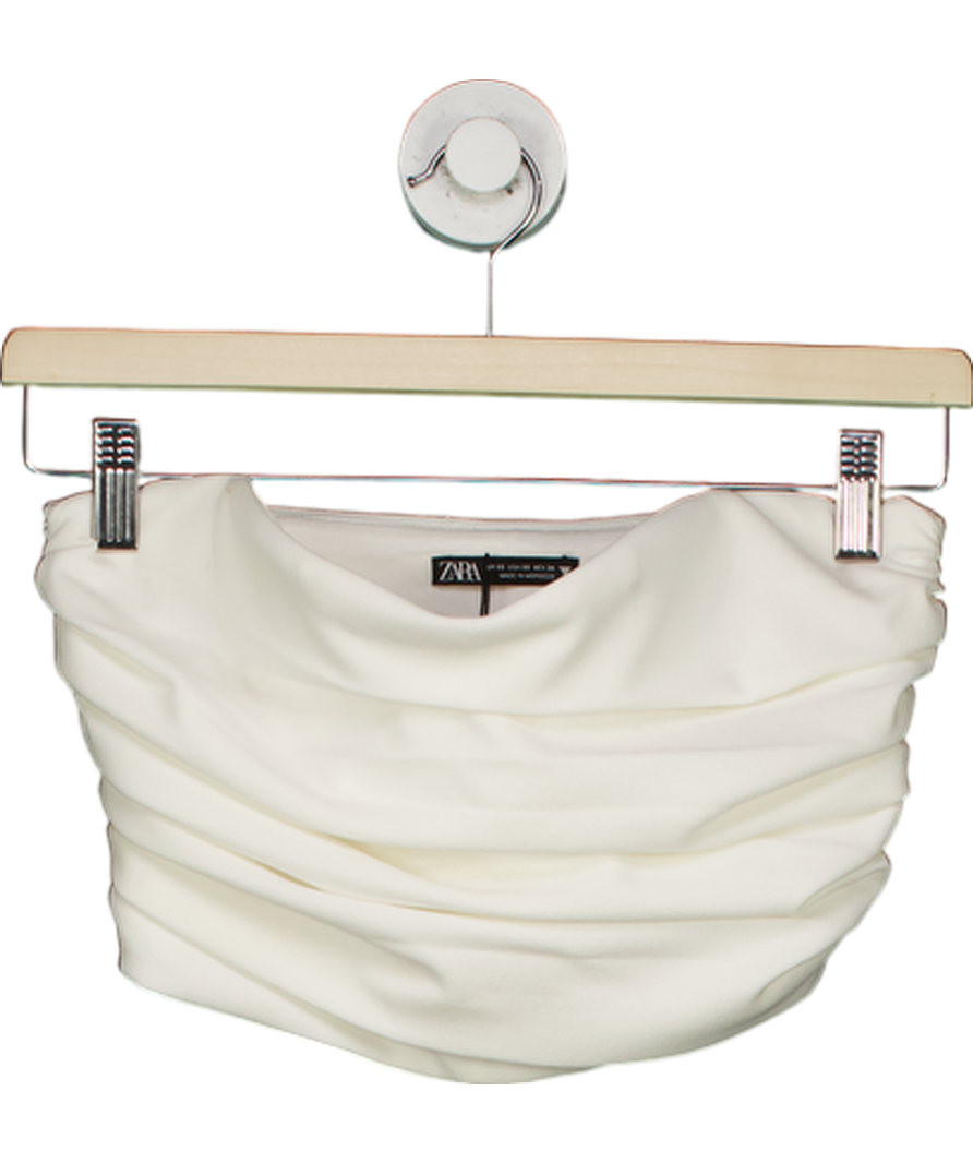 ZARA White Pleated Strapless Crop Top UK XS