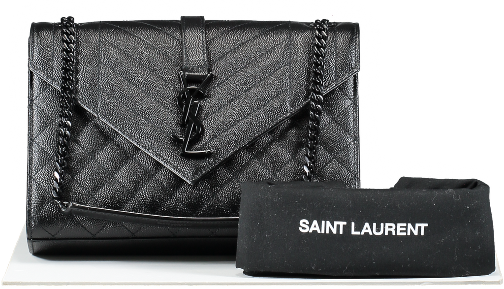 Saint Laurent Black Envelope Small Quilted Textured-leather Shoulder Bag