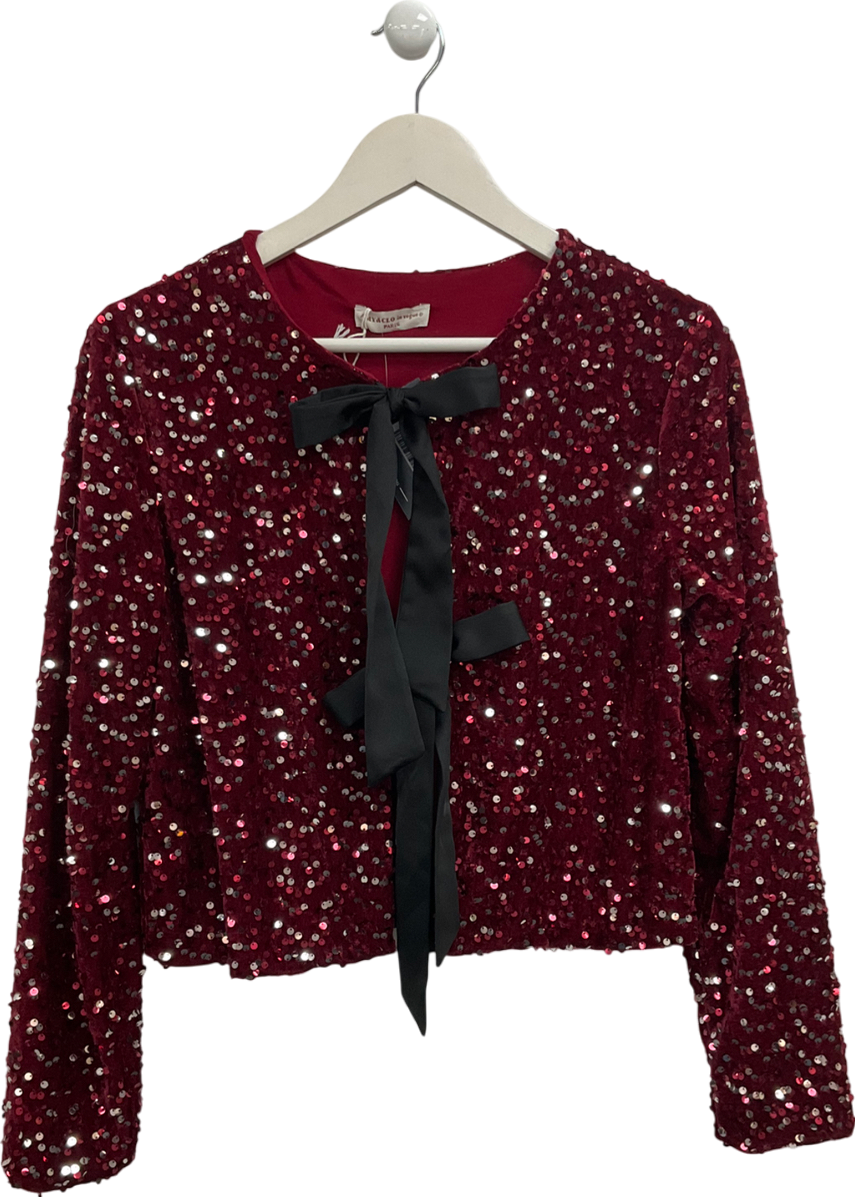 Amy & Clo en Vongue Red Sequin Tie Front Top UK S