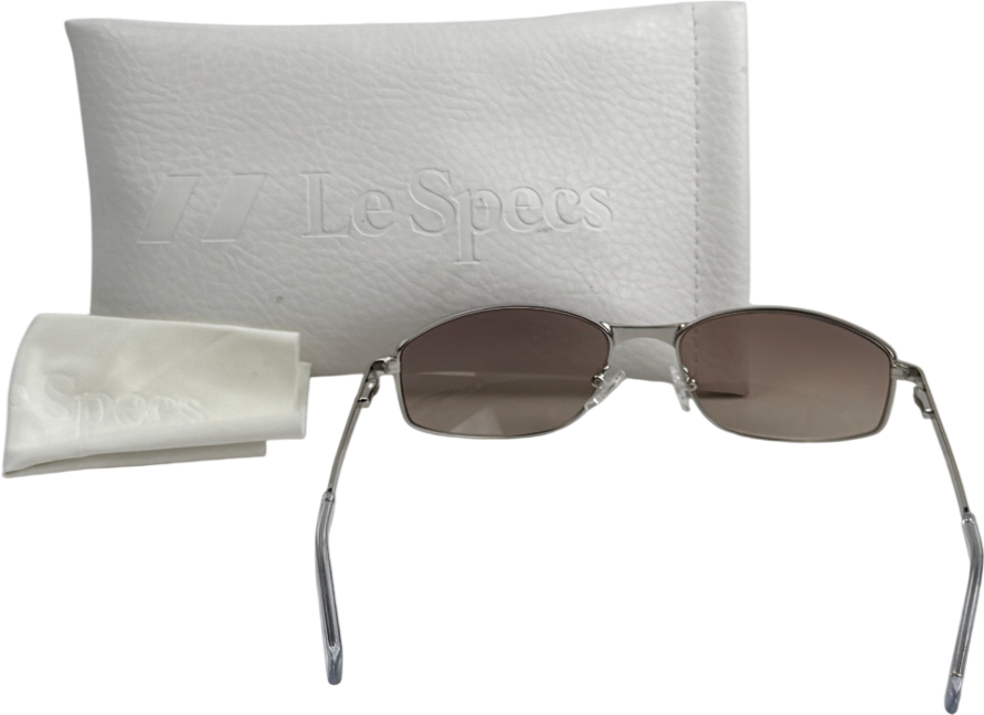 LE SPECS Metallic Star Beam Silver Metal Oval Sunglasses In Case - Cool Smoke Mono