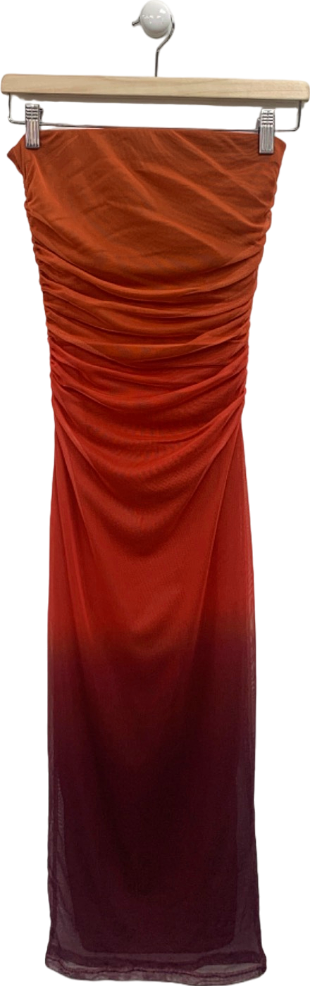 New Look Red Ombre Ruched Maxi Dress UK 8