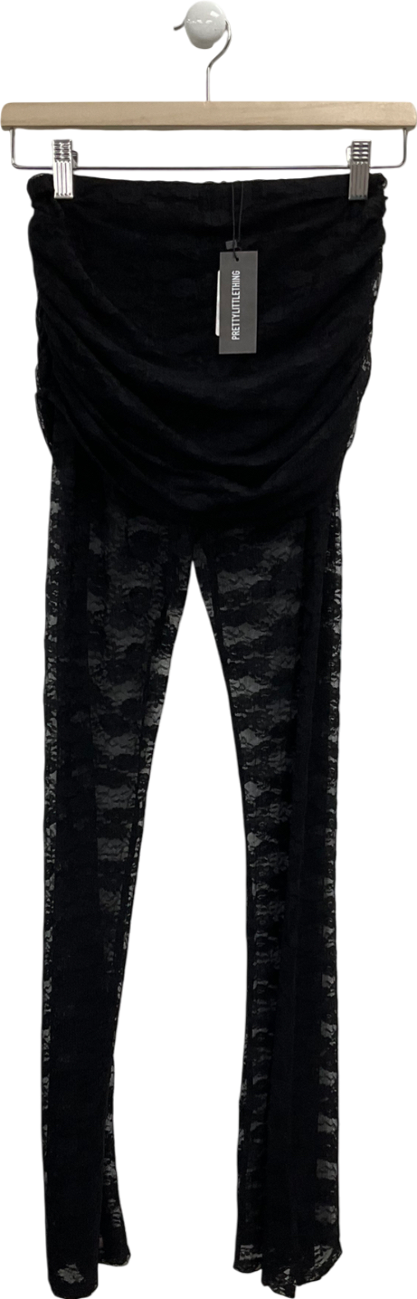 PrettyLittleThing Black Lace Foldover Flares UK 8